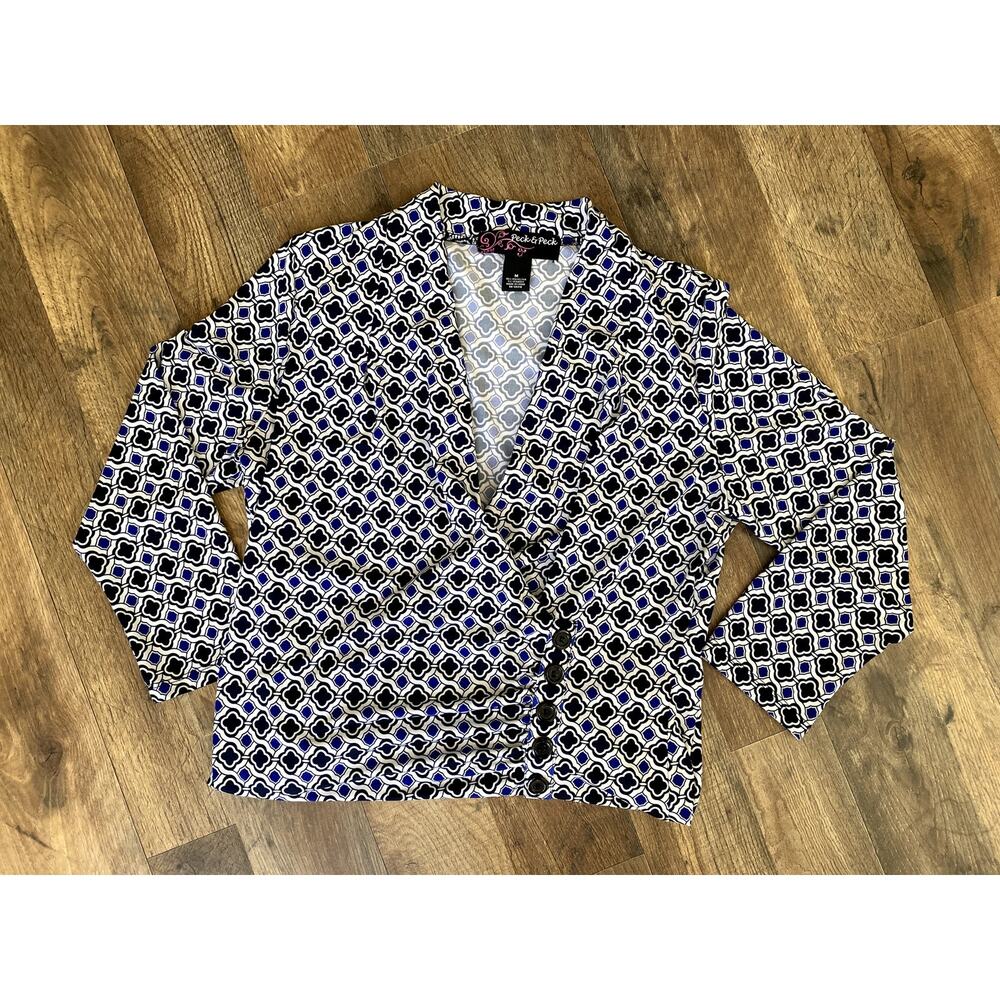 Peck and Peck Collection 3/4 Sleeve Patterned Moc Wrap Blouse Womens Sz M